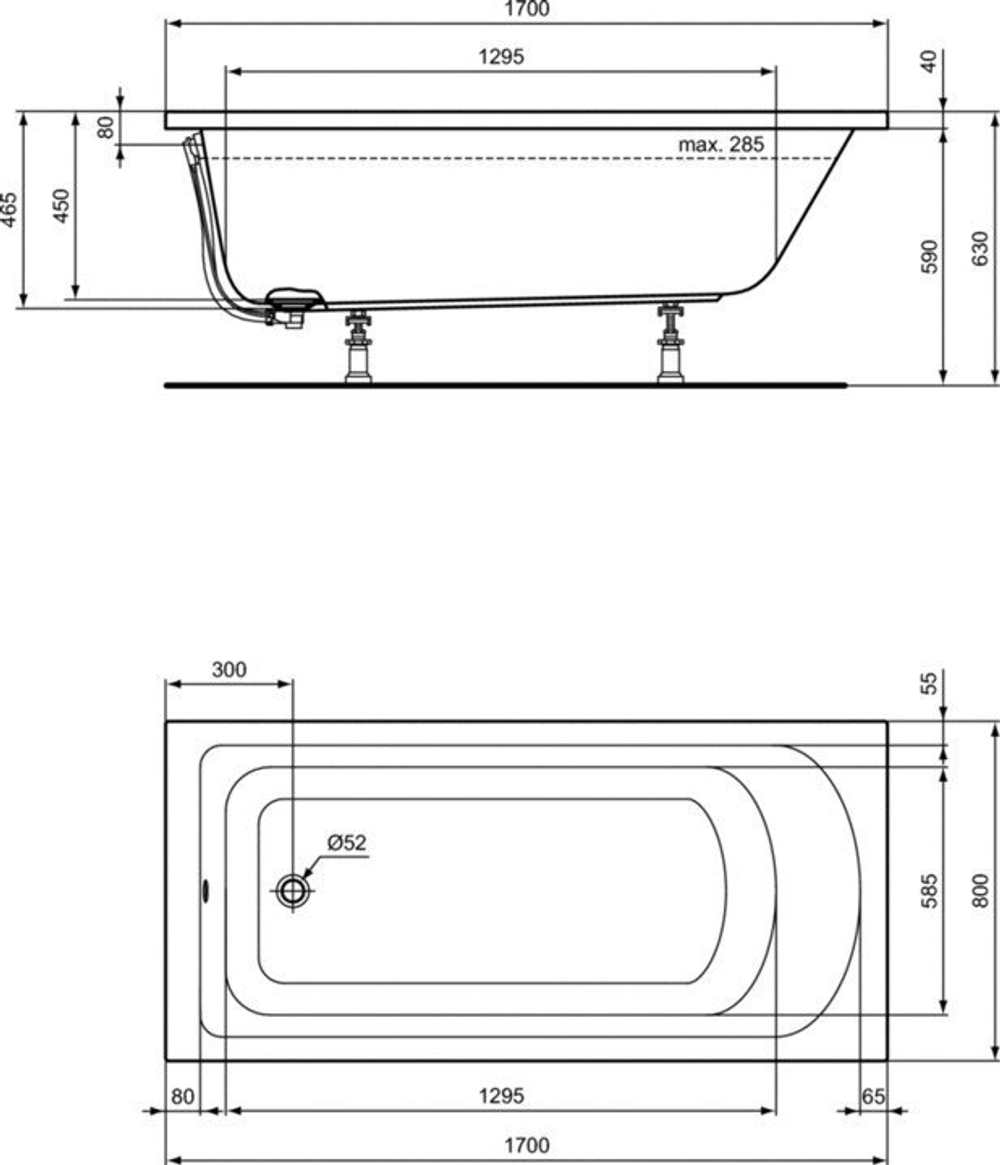 Акриловая ванна Ideal Standard 170х80 K274701 HOTLINE