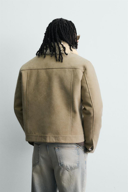 ZARA КОМБИНИРОВАННАЯ ХЛОПКОВАЯ КУРТКА С ЭФФЕКТОМ МЕХА, ПЕСОЧНЫЙ