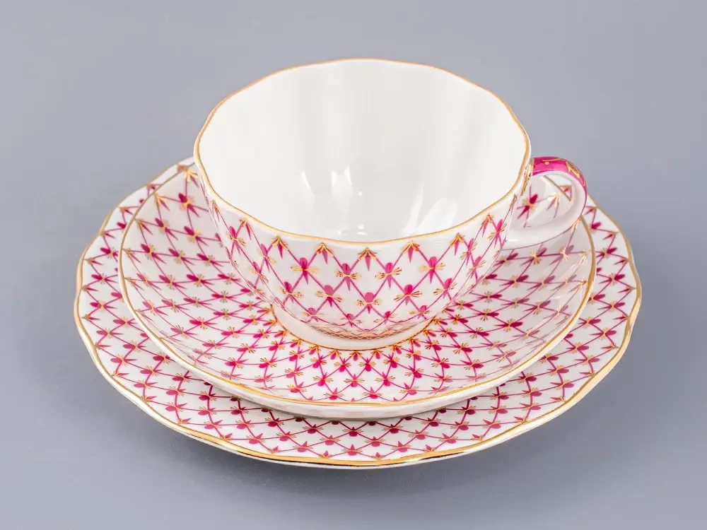 Трехпредметный комплект чайный форма Тюльпан рисунок Сетка-Блюз 2 арт. 81.24813.00.1