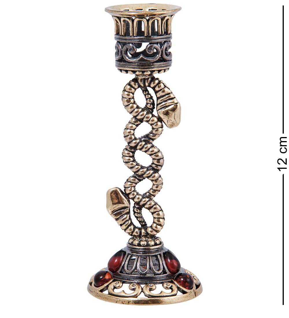 Народные промыслы AM-4015 Подсвечник «Змеи Переплетение « (латунь, янтарь)