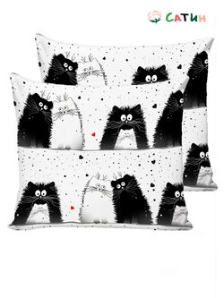 Постельное белье сатин Milky Garden "Tomcat" евро Наволочка 50х70 см 2 шт Простынь 240x215 см Пододеяльник 200x215 см