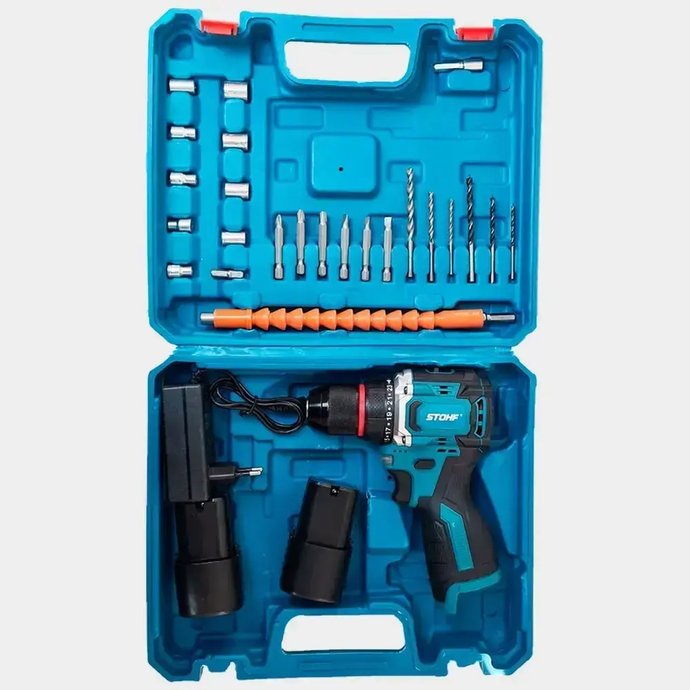 Дрель-шуруповерт 18v бесщеточный, 45 Нм, с набором и 2 АКБ