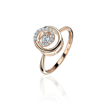 Кольцо с фианитом из красного золота 585 пробы JA-R-1111852Р