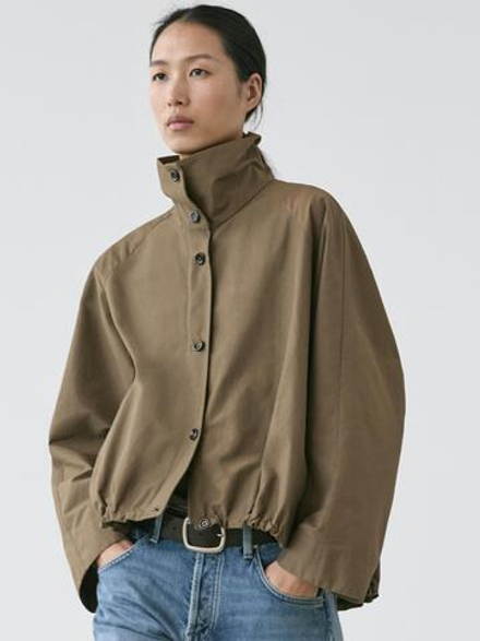 Massimo Dutti Бомбер с высоким воротником, темный хаки