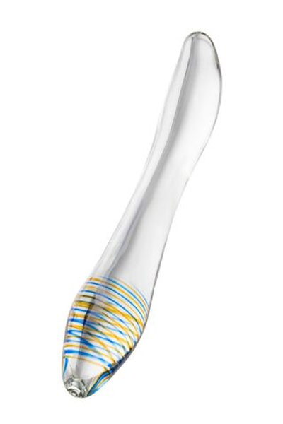 Стеклянный прозрачный фаллоимитатор с двухцветным кончиком - 22 см.
