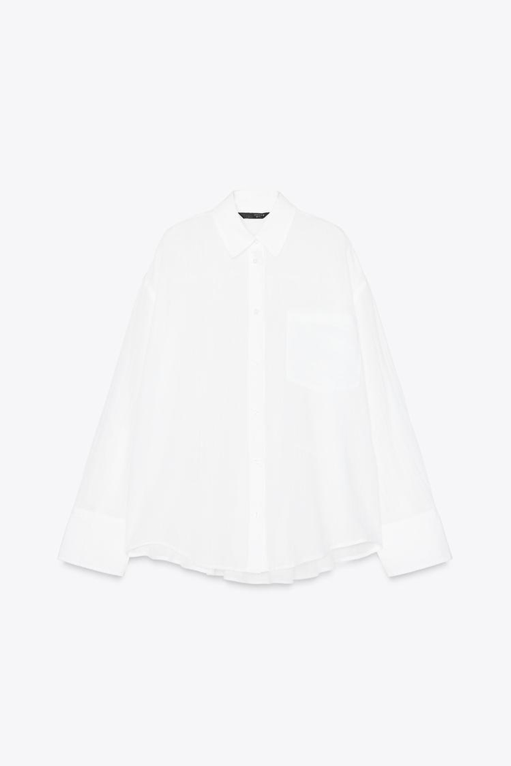 ZARA РУБАШКА ОВЕРСАЙЗ ИЗ ШИФОНА, БЕЛЫЙ