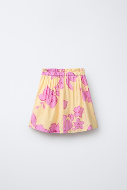 ZARA ЮБКА МИДИ С ЦВЕТОЧНЫМ ПРИНТОМ, ПАСТЕЛЬНО-ЖЕЛТЫЙ