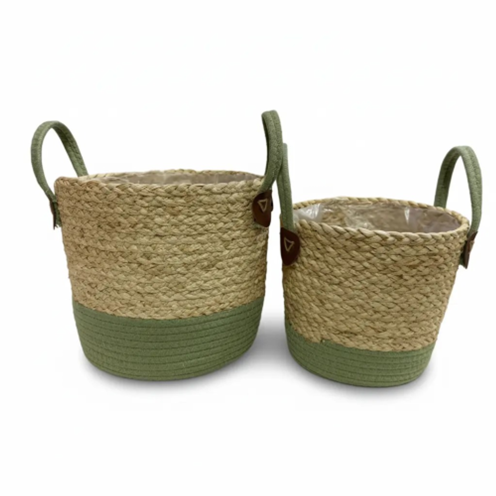 Корзина 28х25х35 см Набор 2шт Рогоз с ручкой (Зеленый)