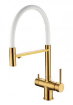 Смеситель для кухни Grocenberg GB4099 с гибким изливом золотой брашированный