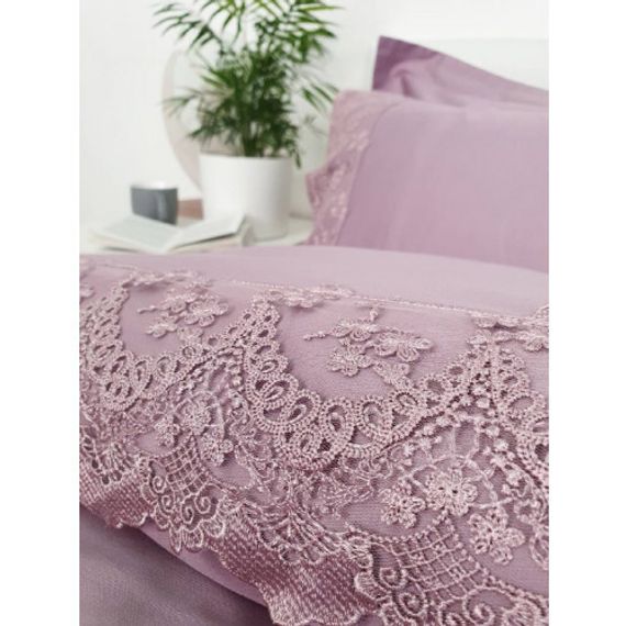 Постельное белье Regina (фиолетовое) с кружевом  deluxe TIVOLYO HOME Турция