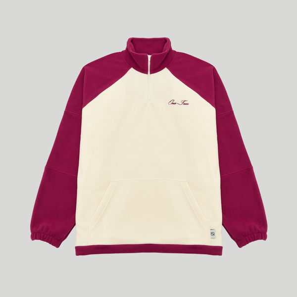 Drawstring Half-Zipped Sweatshirt Raspberry - Cream