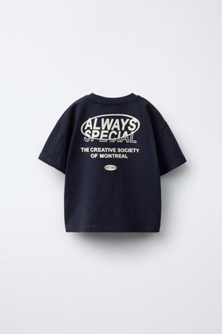 ZARA ФУТБОЛКА HEAVY WEIGHT С НАДПИСЬЮ, СИНИЙ