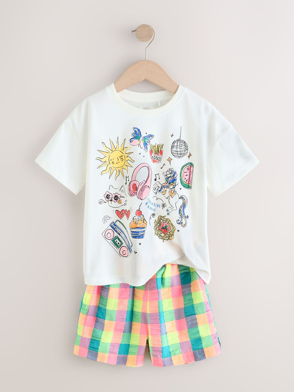 Футболка и шорты в комплекте для девочки Next AD0-174, Белый, Розовый, Салатовый