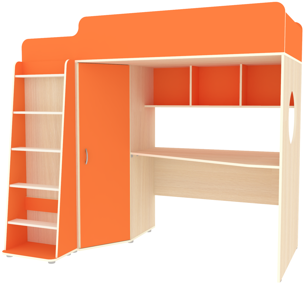 Кровать-чердак КарИВи Л-4.1 80х180  Дуб Молочный Оранжевый