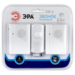 Звонок дверной ЭРА C27-2 беспроводной два динамика белый 6 мелодий | Электрозвонки беспроводные