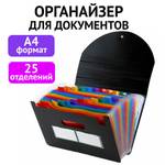 Лоток-органайзер для бумаг и документов на резинке, 25 отделений, BRAUBERG DOCS, А4, черная, 2 штуки в комплекте.