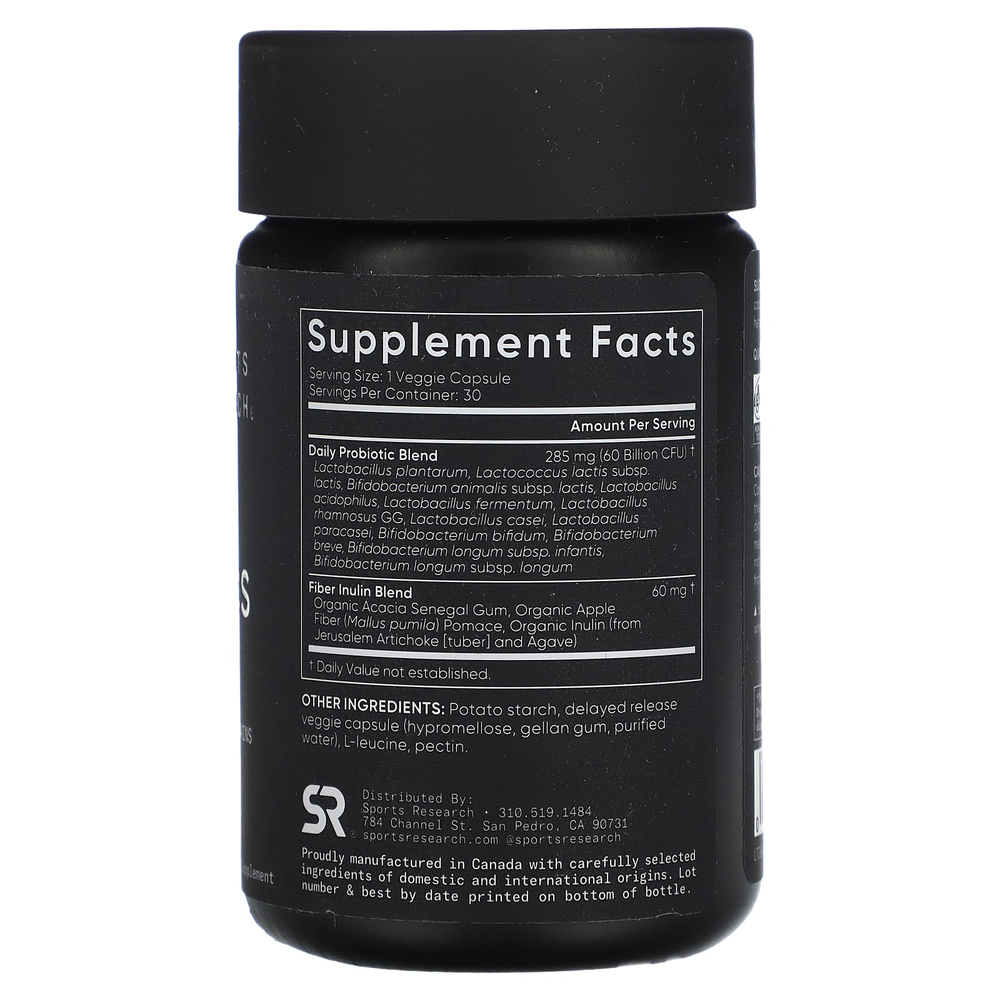 Sports Research, пробиотики с отсроченным высвобождением для ежедневного приема, 60 млрд КОЕ, 30 растительных капсул