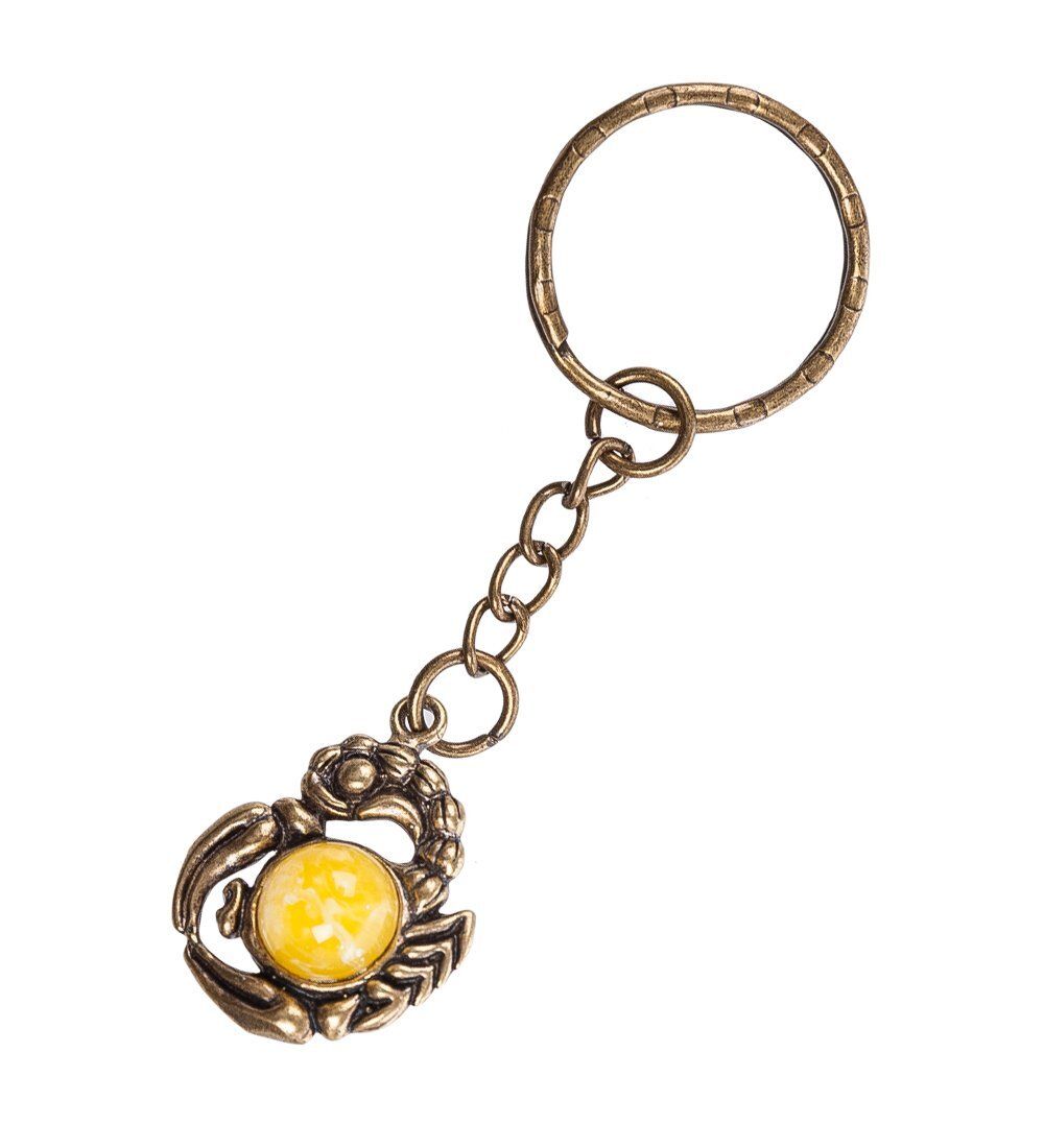 AM- 663 Брелок «Знак зодиака-Скорпион» (латунь, янтарь) нов.