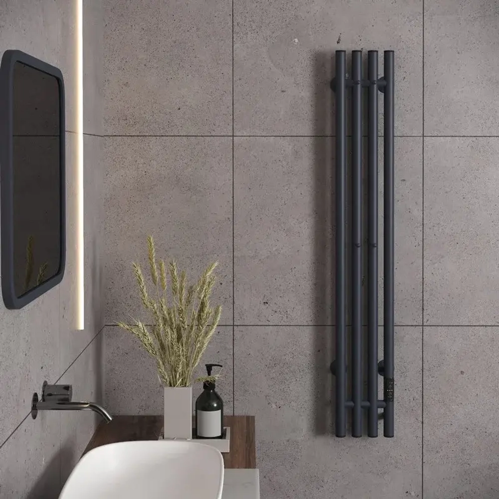 Полотенцесушитель вертикальный электрический Aringa Токио 120*15, оружейная сталь