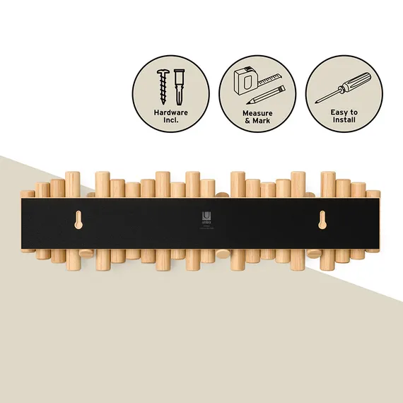 Вешалка настенная picket, 61 см, 8 крючков, натуральное дерево