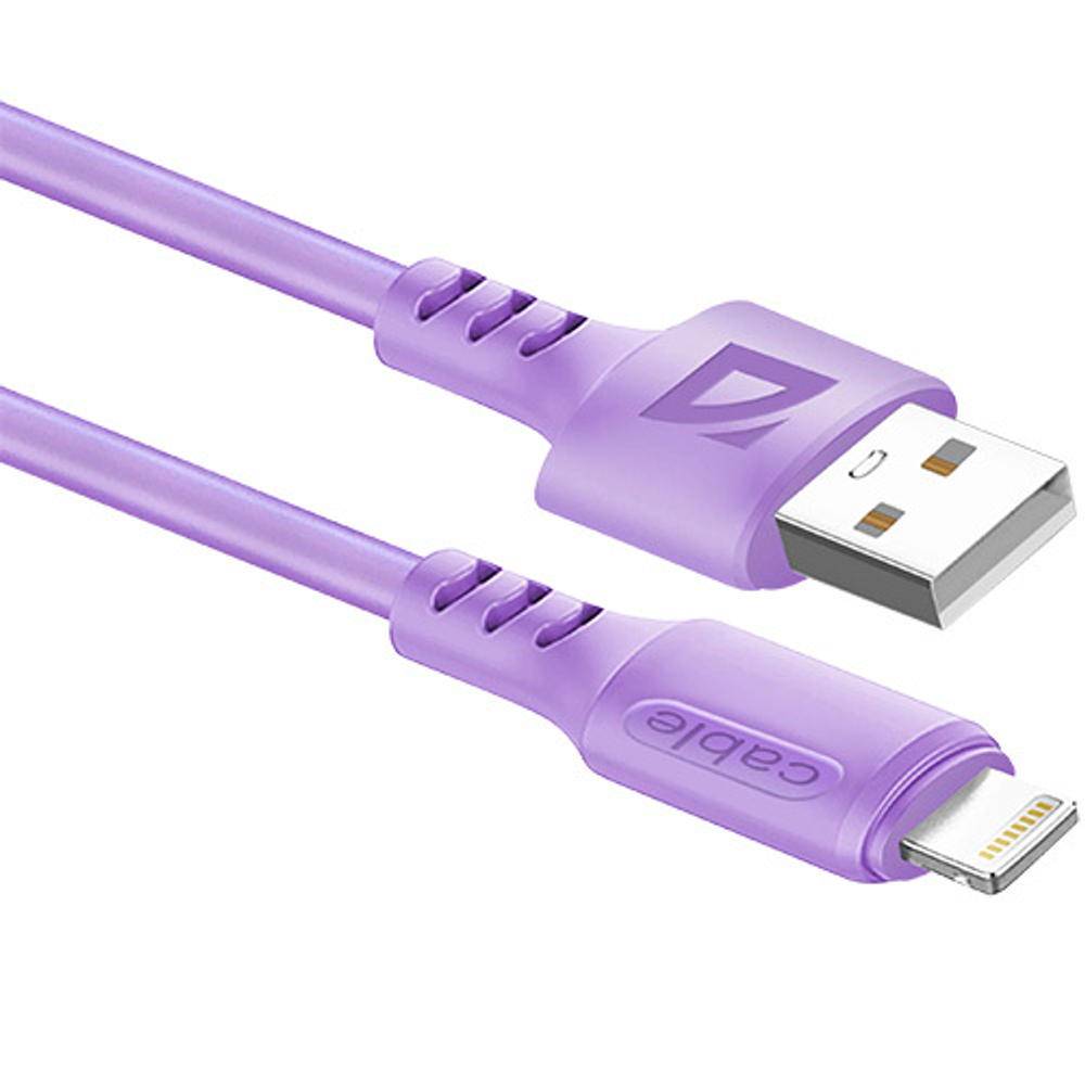 Кабель Defender F207, USB 2.0 (AM) - Apple Lightning (M), 2.4А, фиолетовый, 1метр