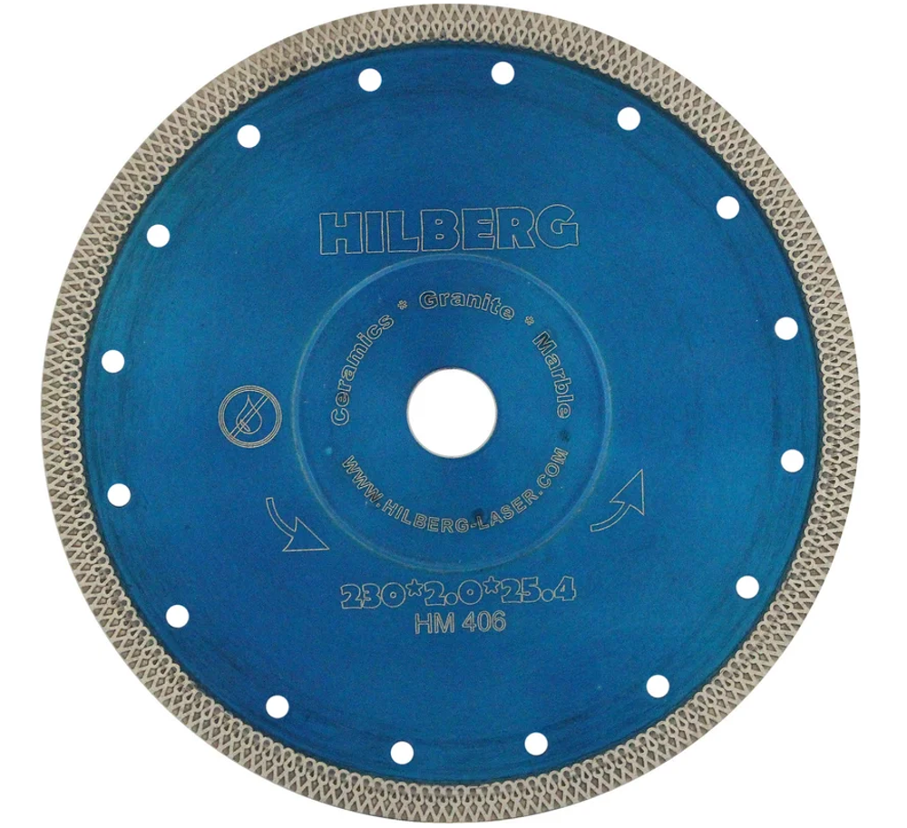 Диск алмазный отрезной, Турбо (230х2,0х25.4/22.23 мм) Ультратонкий Х-тип  Hilberg HM406