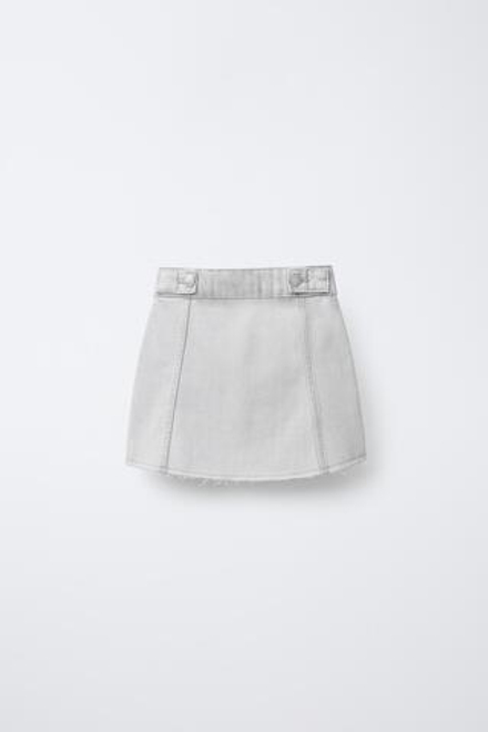 ZARA ДЖИНСОВАЯ ЮБКА С НЕОБРАБОТАННОЙ КРОМКОЙ, ЖЕМЧУЖНО-СЕРЫЙ