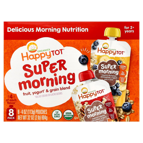 Happy Family Organics, Happy Tot®, Super Morning, смесь фруктов, йогурта и злаков, для детей от 2 лет, ассорти вкусов, 8 упаковок по 113 г (4 унции)
