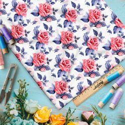 Ткань премиум флис цветочно-розовая иллюстрация