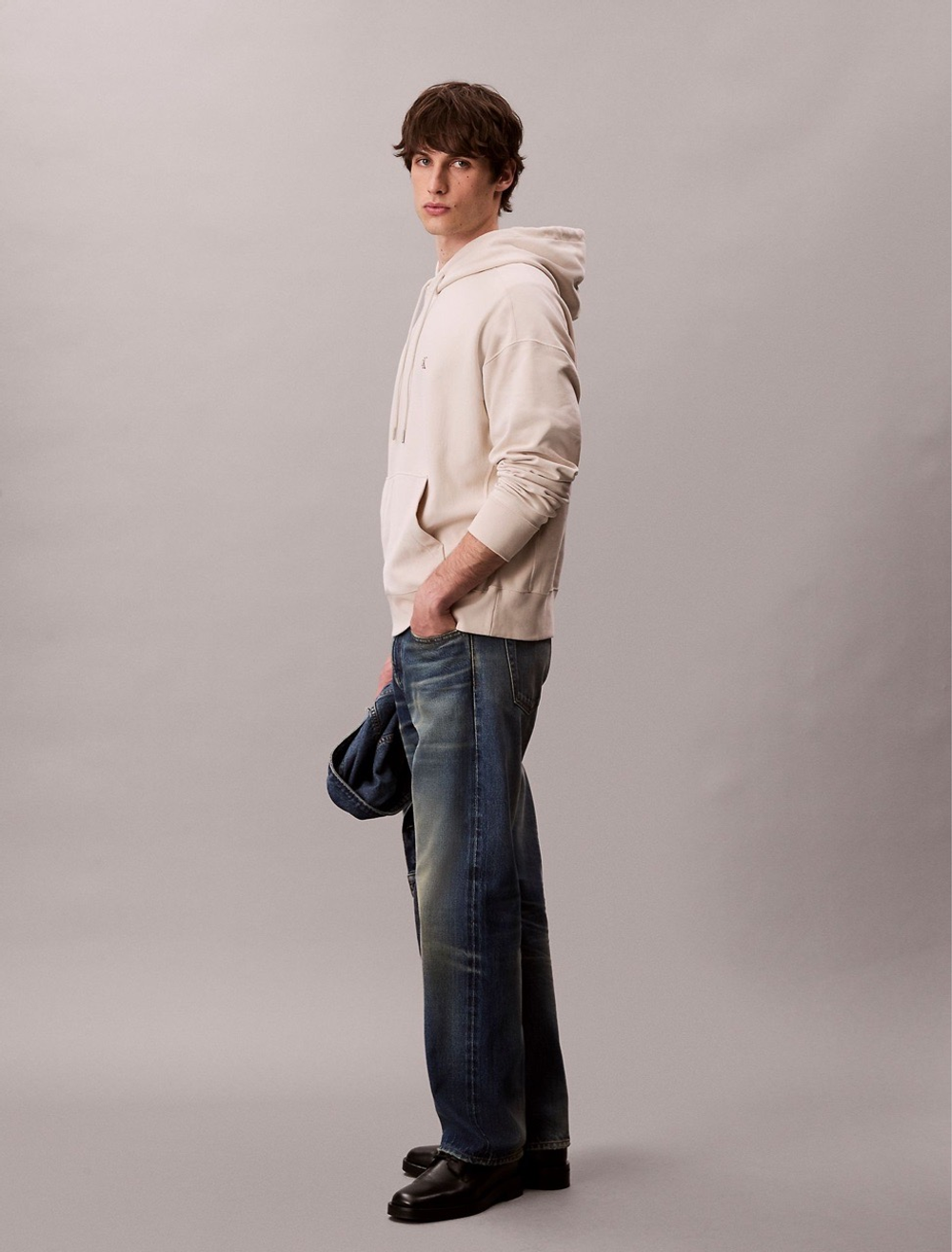 Худи Calvin Klein Premium Terry Relaxed Monogram Fleece Hoodie Chalk