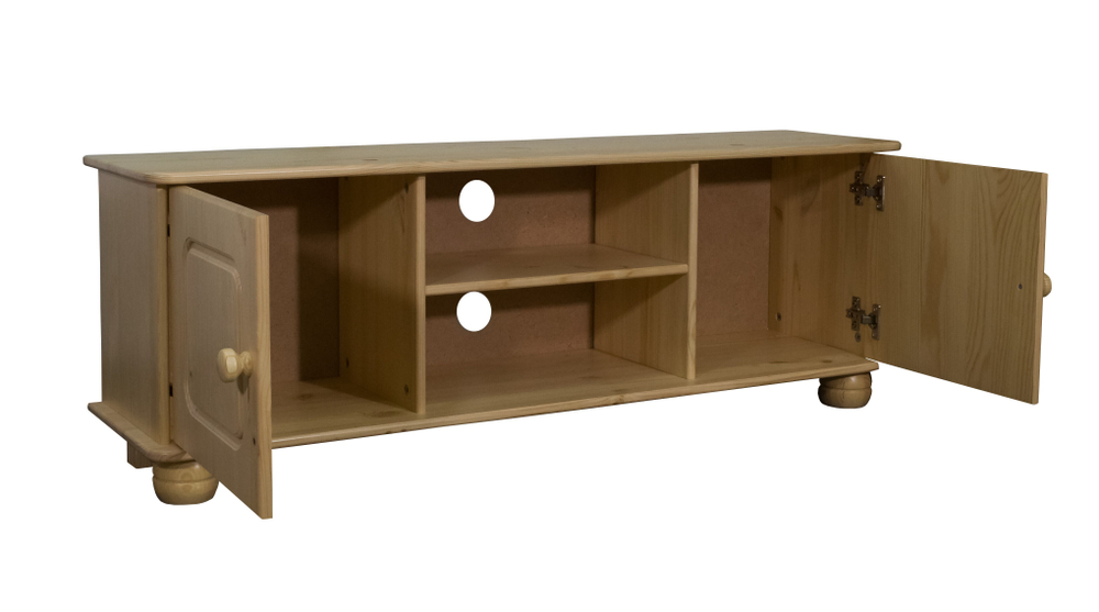 Тумба под телевизор из сосны Хаба 2 двери, 115х29х40, лакированная