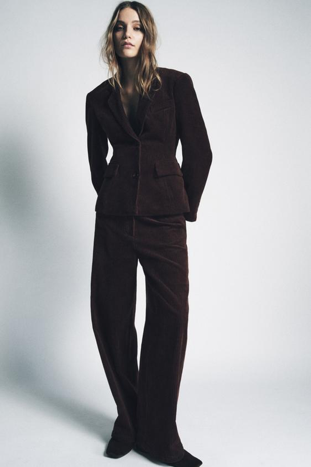 ZARA ВЕЛЬВЕТОВЫЕ БРЮКИ WIDE-LEG — ZW COLLECTION, КОРИЧНЕВЫЙ