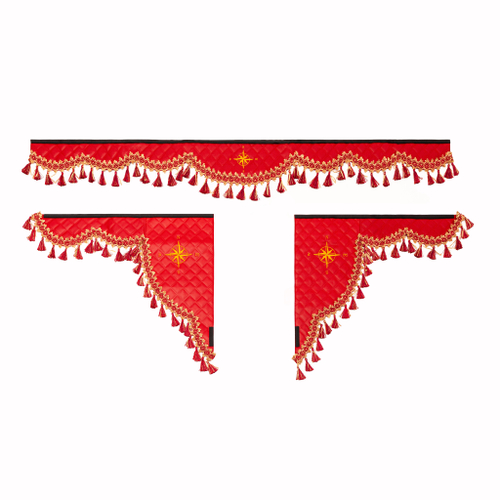 Ламбрекен 1,8м с косынками универсальные стеганые Роза Ветров (экокожа, красный, красные кисточки)