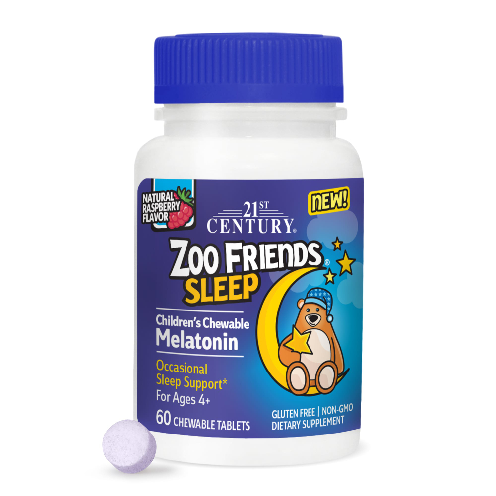 21st Century, Zoo Friends Sleep, жевательный мелатонин для детей, от 4 лет, малина, 60 жевательных таблеток