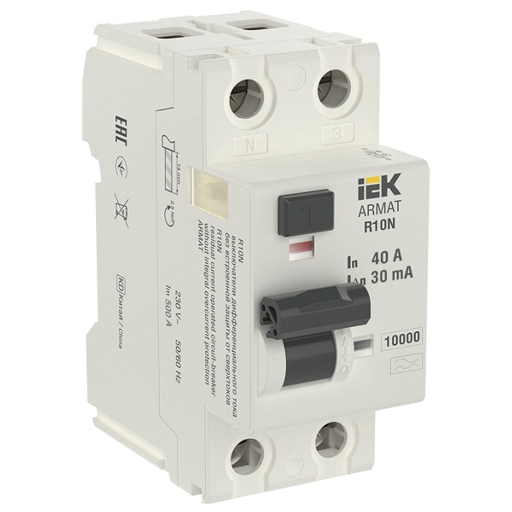 УЗО ARMAT R10N 2P 40А 30мА тип A ИЭК (ВДТ) AR-R10N-2-040A030