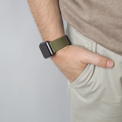 Ремешок для Apple Watch 44/45/46 mm из кожи теленка, зеленого цвета