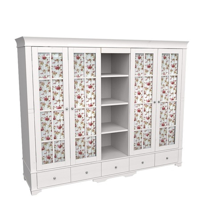 Шкаф 5-ти дверный с 4 стеклянными дверями и полками «Бейли» белый воск