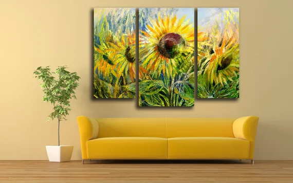 Модульная картина "Пастельные подсолнухи"