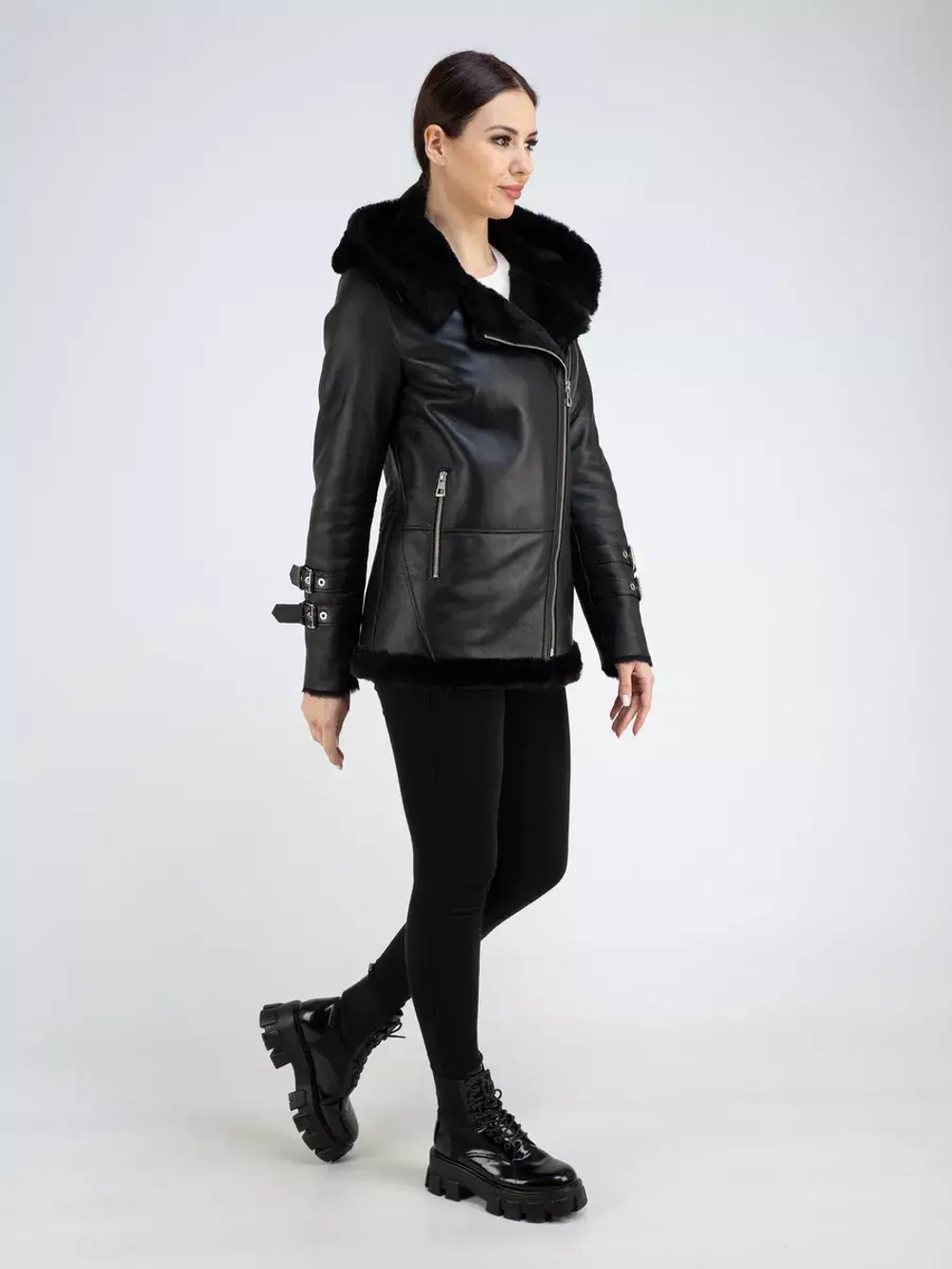 Дубленка зима короткая натуральная авиатор