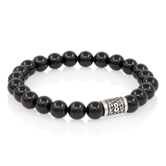 Браслет на руку из натурального черного кварца с шармом число 8, вид сбоку 1
