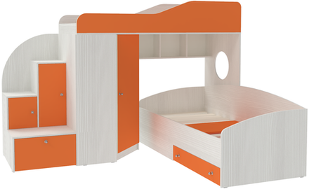 Кровать-чердак КарИВи Кадет 2 Белое Дерево Оранжевый