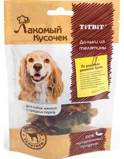 Лакомство TiTBiT Лакомый кусочек для собак мелких и средних пород Дольки из телятины, 60 г х 3 шт