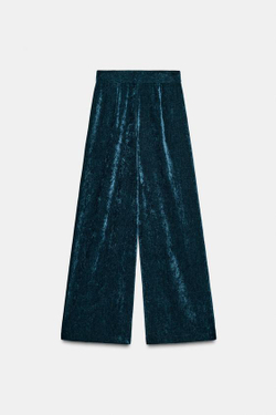 ZARA ШИРОКИЕ БРЮКИ ИЗ ВЕЛЬВЕТА, УТИНО-ЗЕЛЕНЫЙ