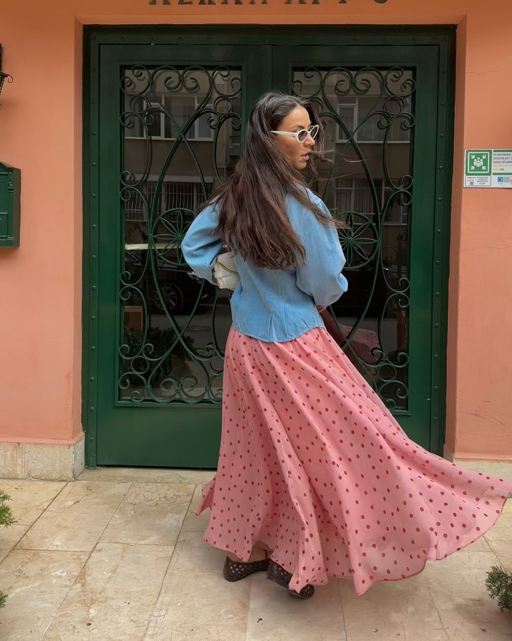 Юбка шифоновая в макси длине в актуальный принт горох