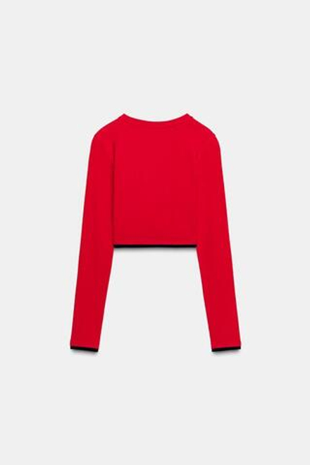 ZARA УКОРОЧЕННАЯ ФУТБОЛКА С ДВОЙНЫМ ЭФФЕКТОМ, КРАСНЫЙ