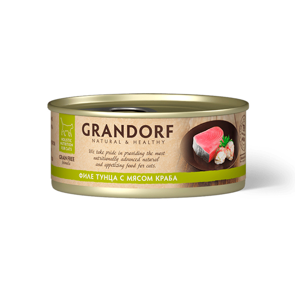 Влажный корм Grandorf tuna With Crab In Broth, для кошек, филе тунца с мясом краба, 70 г (Грандорф)