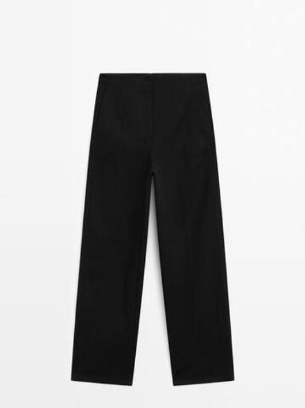 Massimo Dutti Брюки из хлопка с широкими штанинами без пояса, черный