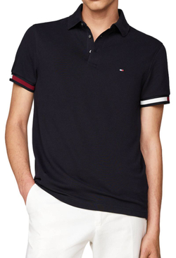 Мужское теннисное поло Tommy Hilfiger Flag Cuff Slim Fit - небесный