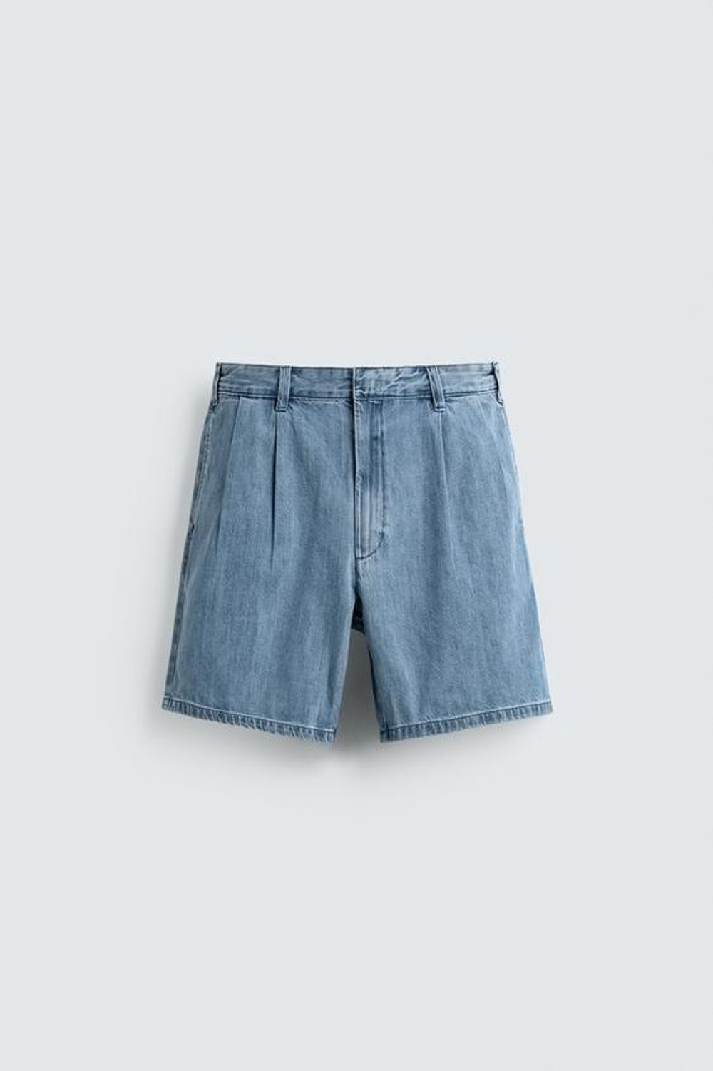 ZARA ШОРТЫ RELAXED FIT СО СКЛАДКАМИ, ГОЛУБОЙ