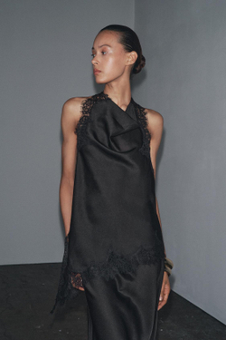 ZARA ТОП-ХАЛТЕР С КРУЖЕВОМ — ZW COLLECTION, ЧЕРНЫЙ